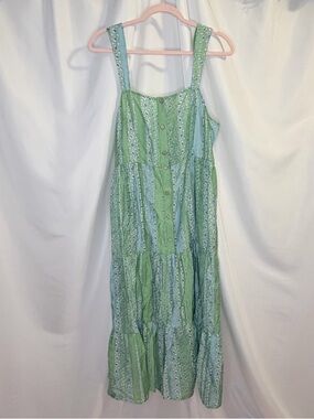 Very J Green & Light Blue Tiered Button-Front Maxi Dress